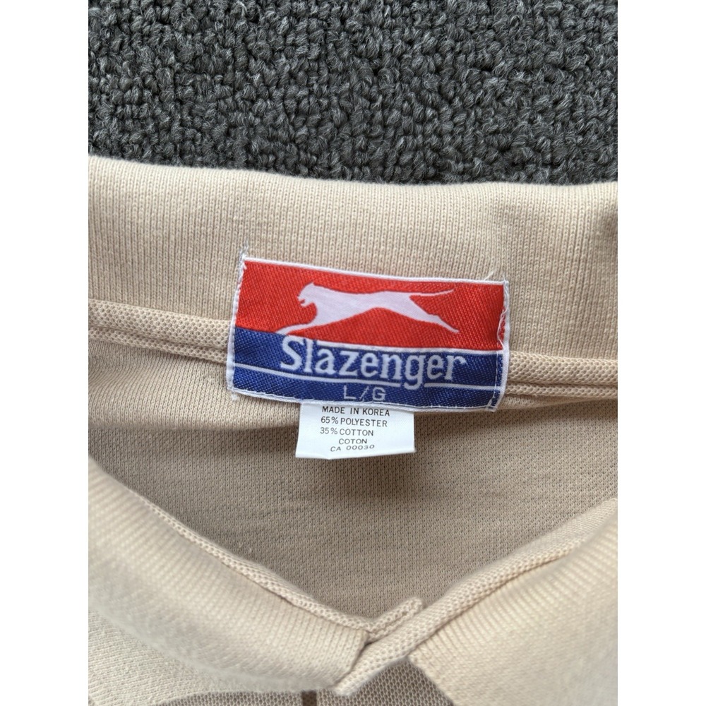 Men's Vintage Slazenger Polo Shirt Beige Size Large Embroidered Tiger Logo - Picture 3 of 6
